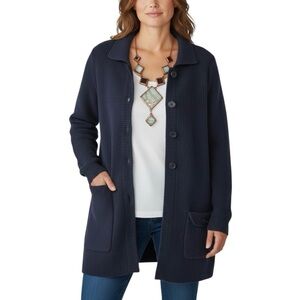 Tommy Hilfiger Dark Blue Heavy Knit Cardigan L Button Front Cotton Sweater